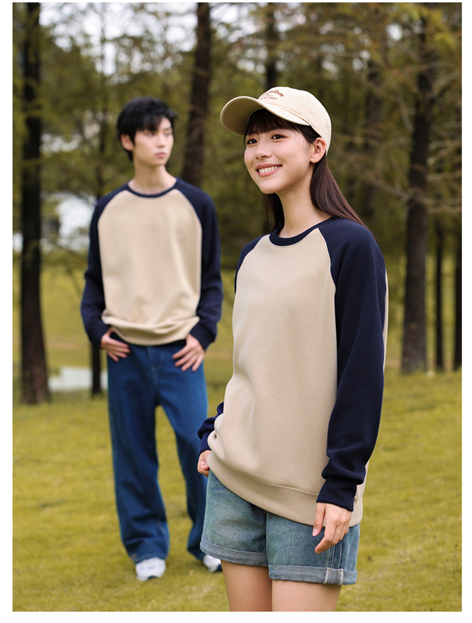 330g new oxygen cotton thin color matching round neck sweatshirt W07-CX-8806