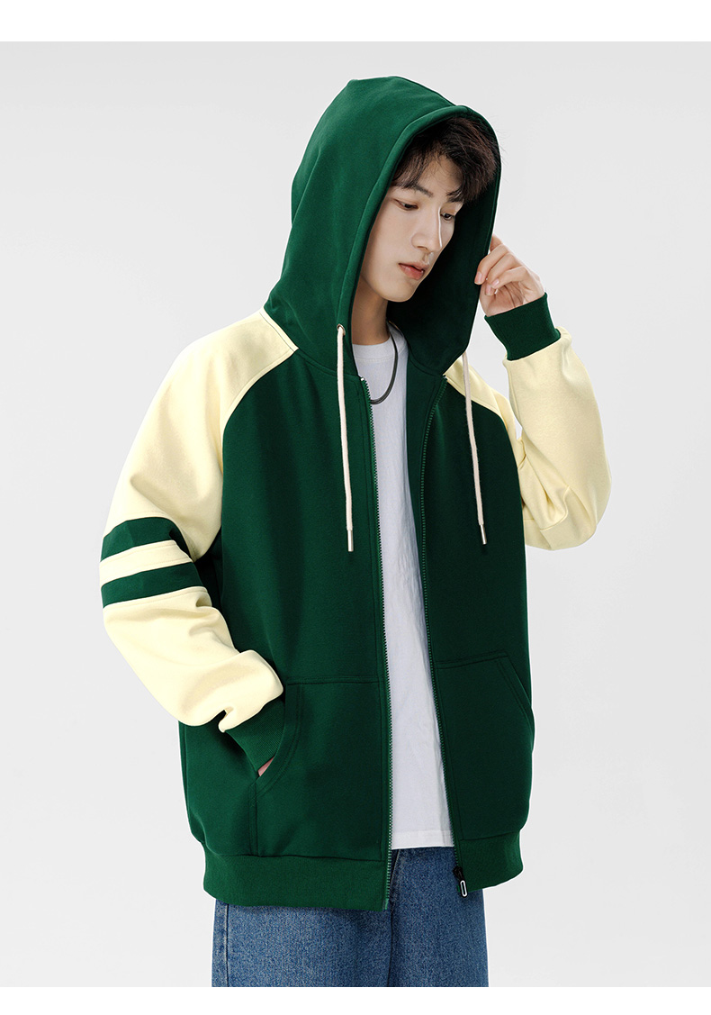 Fashionable stitching Chinese cotton zipper hooded sweatshirt KW-8561