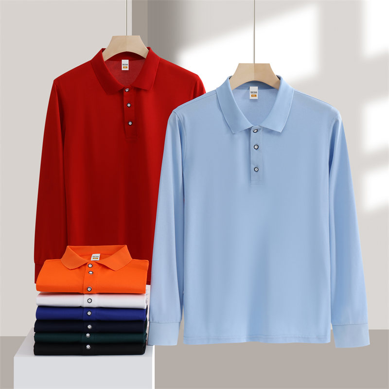 Cool cotton solid color business long sleeve POLO shirt W01-295