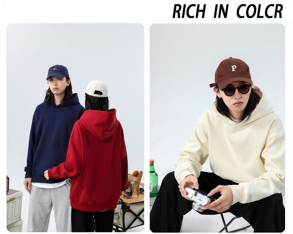 500g imitation lambskin heavy plus velvet drop shoulder hooded pullover sweater universal style GJ23-M063