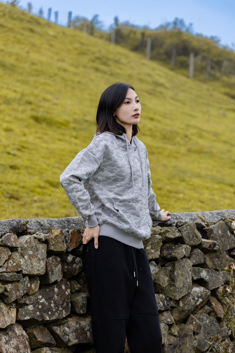 Camouflage air layer hooded pullover women sweatshirt KG2-8666