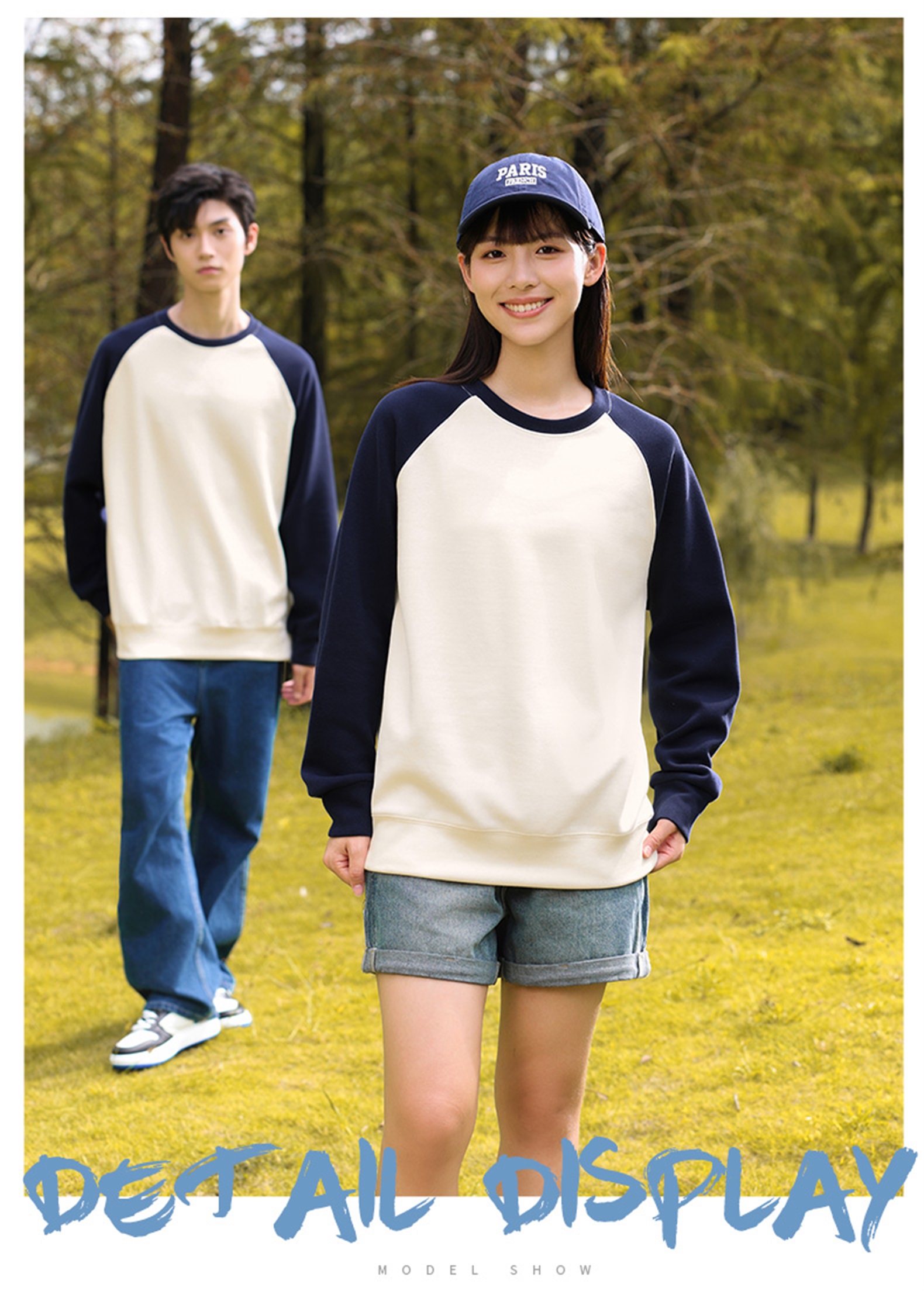 330g new oxygen cotton thin color matching round neck sweatshirt W07-CX-8806