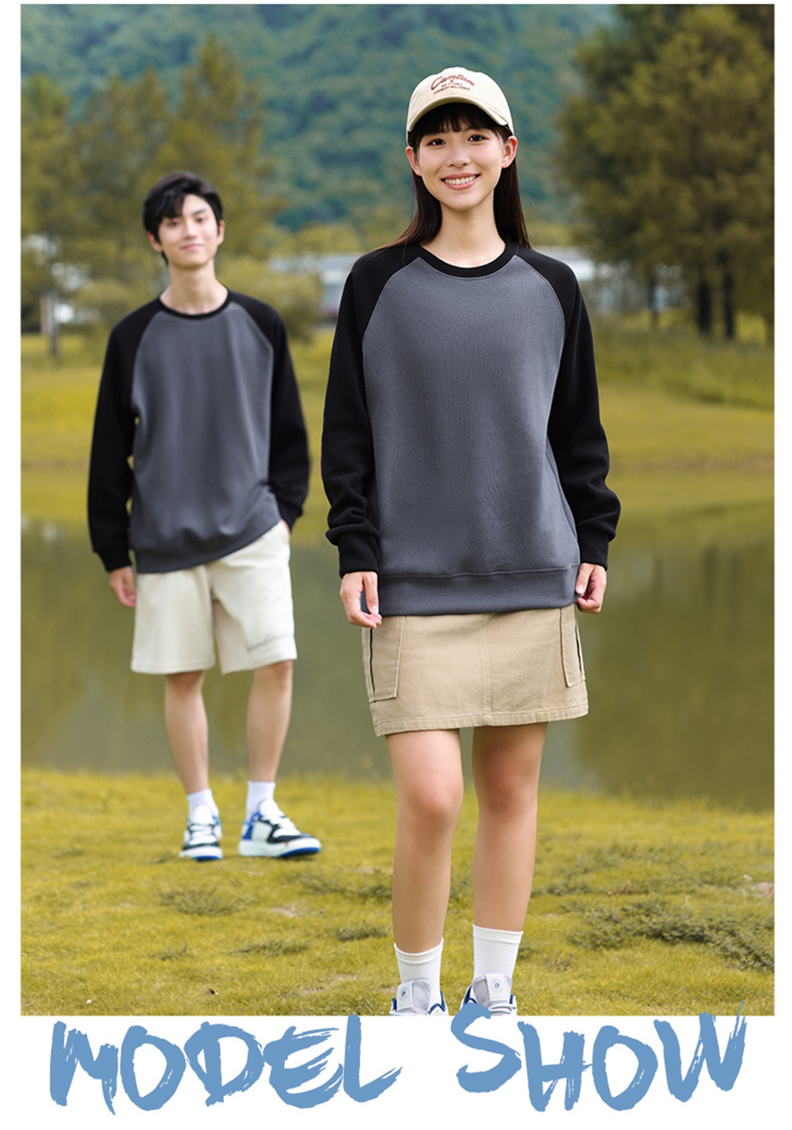 330g new oxygen cotton thin color matching round neck sweatshirt W07-CX-8806