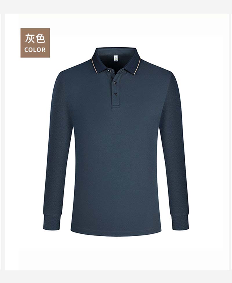 Contrast color lapel long sleeve POLO shirt GJ61-35003