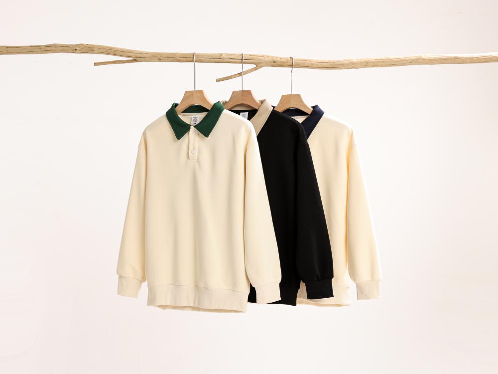 320g pure cotton colorblock collar Polo sweatshirt GT4-H08