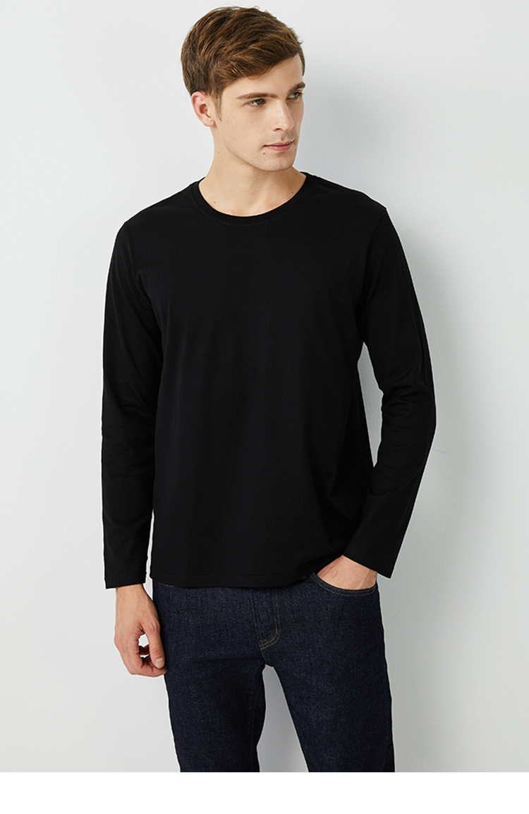 40s high-end cotton yarn solid color round neck long sleeve T-shirt general style C05-5990