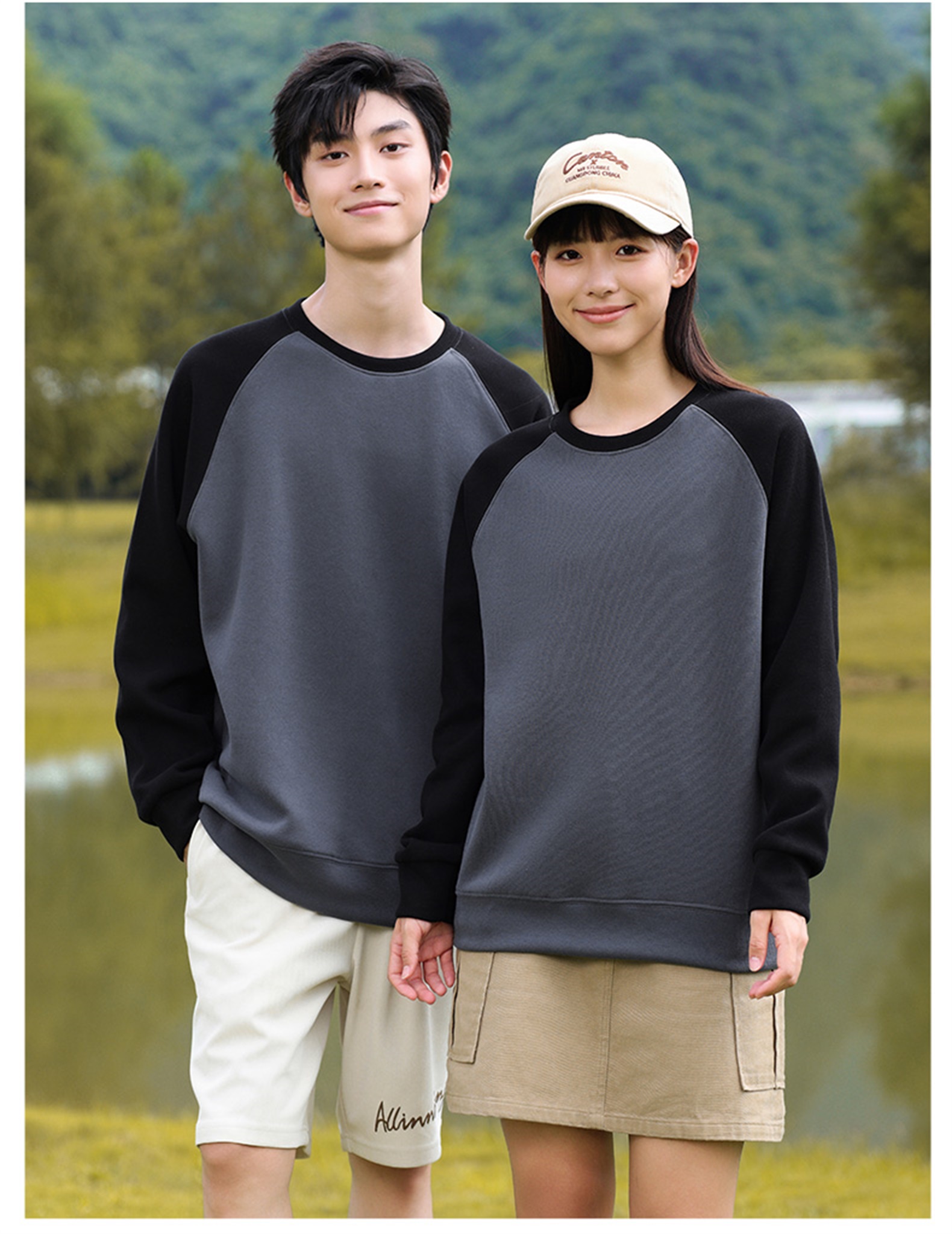 330g new oxygen cotton thin color matching round neck sweatshirt W07-CX-8806