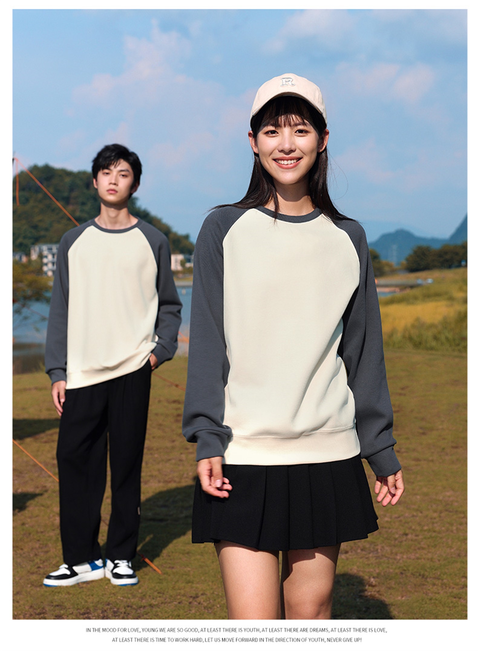 330g new oxygen cotton thin color matching round neck sweatshirt W07-CX-8806