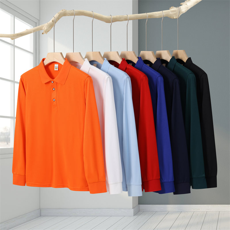 Cool cotton solid color business long sleeve POLO shirt W01-295