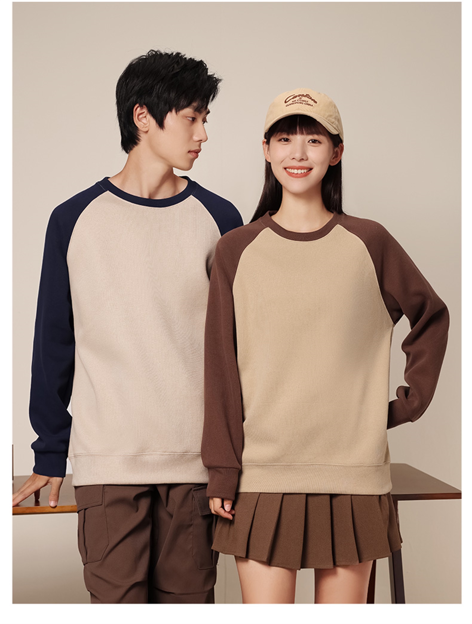 330g new oxygen cotton thin color matching round neck sweatshirt W07-CX-8806