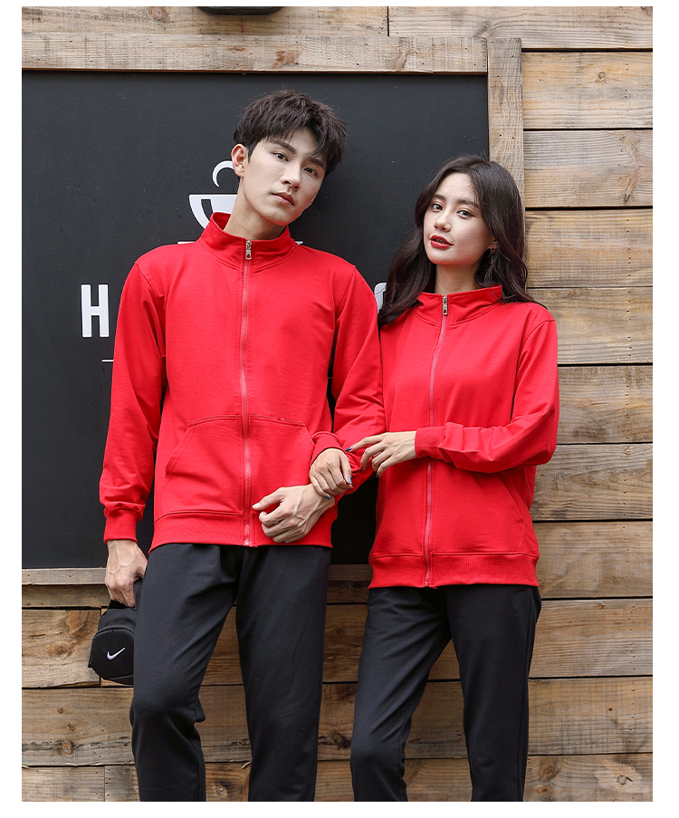 310g Tencel cotton thin solid color stand collar zipper sweatshirt W02-736