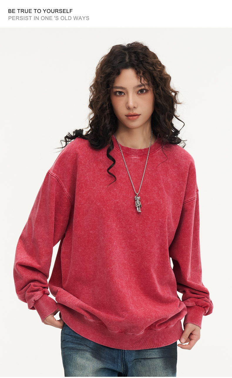 420g American retro washed round neck sweatshirt GJ67-8218