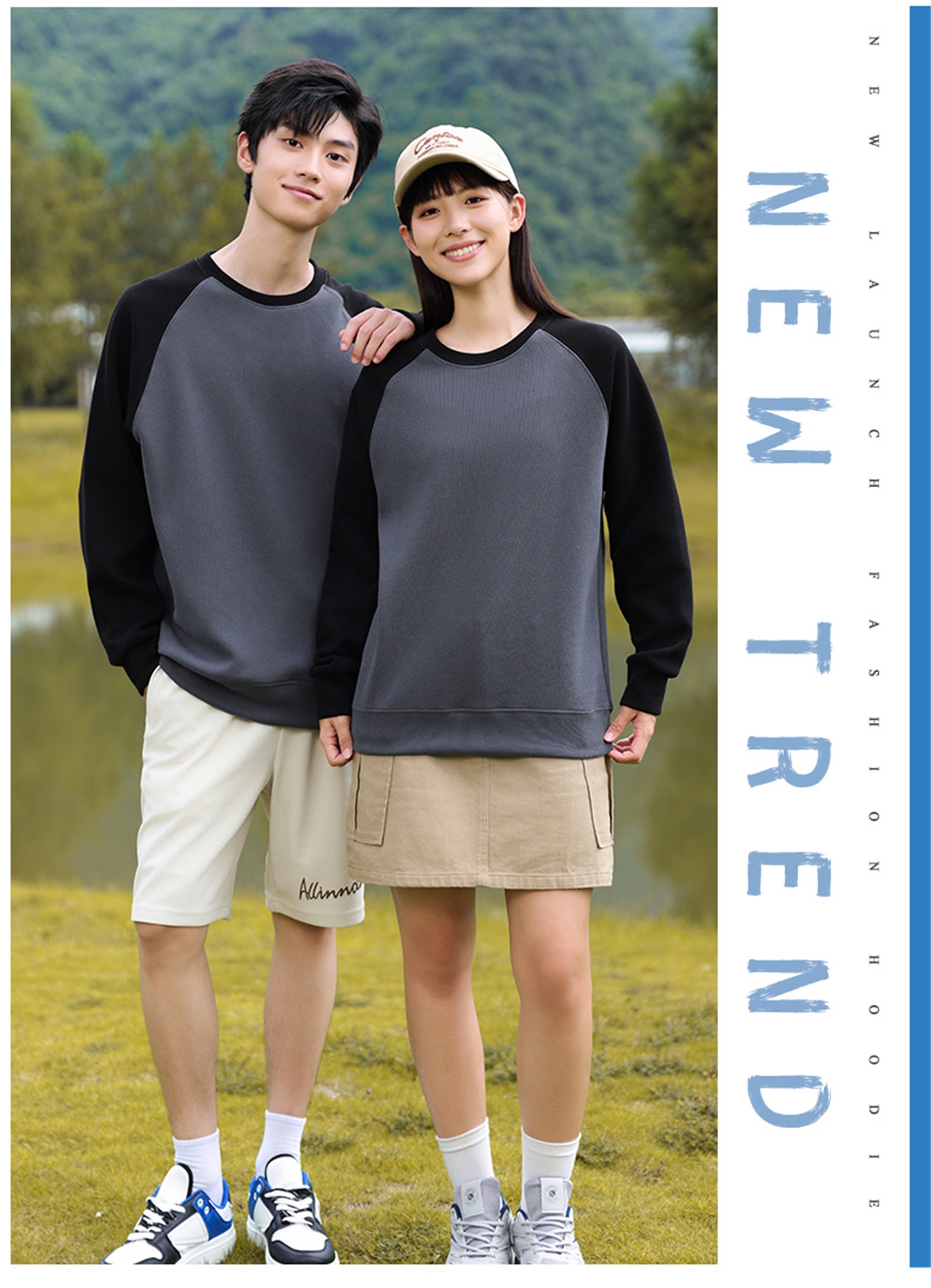 330g new oxygen cotton thin color matching round neck sweatshirt W07-CX-8806