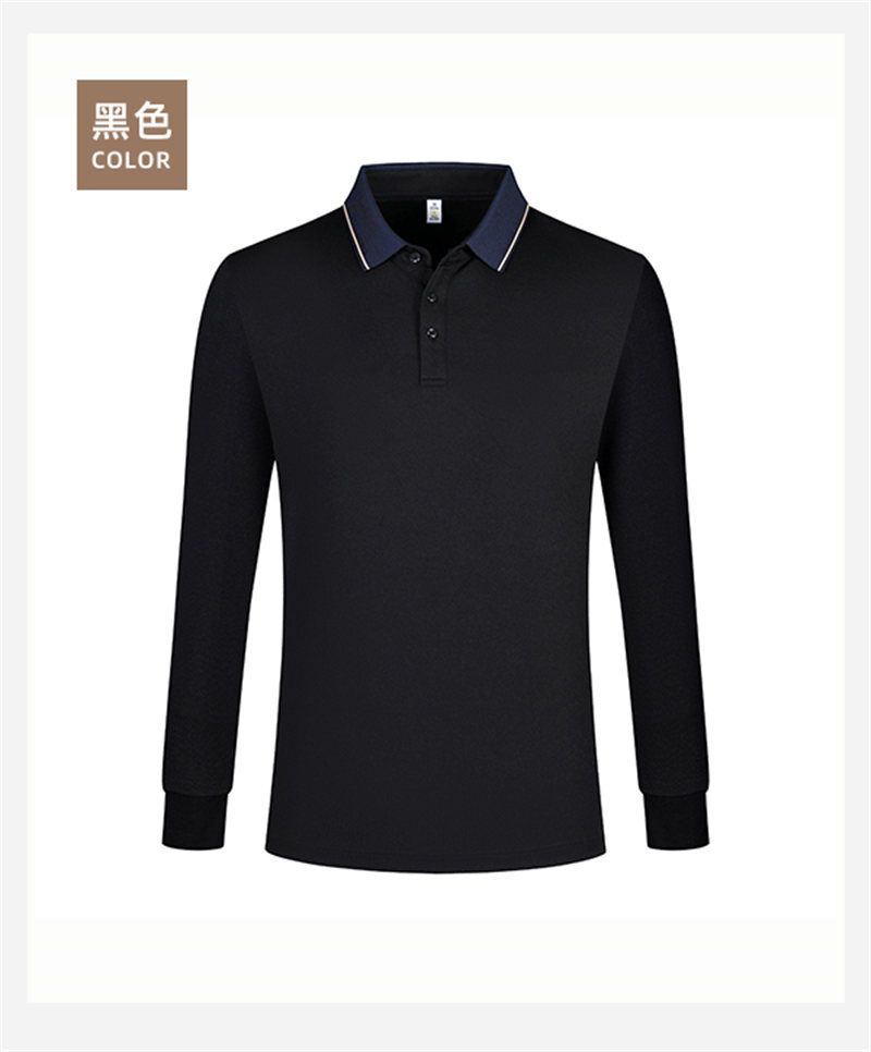 Contrast color lapel long sleeve POLO shirt GJ61-35003