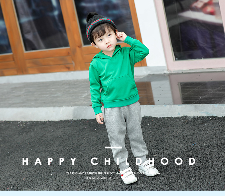 Pure cotton hooded pullover sweatshirt for kids D31-Pocket hooded sweatshirt