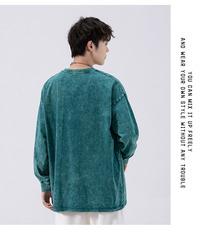 250g colorful washed distressed drop shoulder round neck pullover sweatshirt KD2-JRT8912