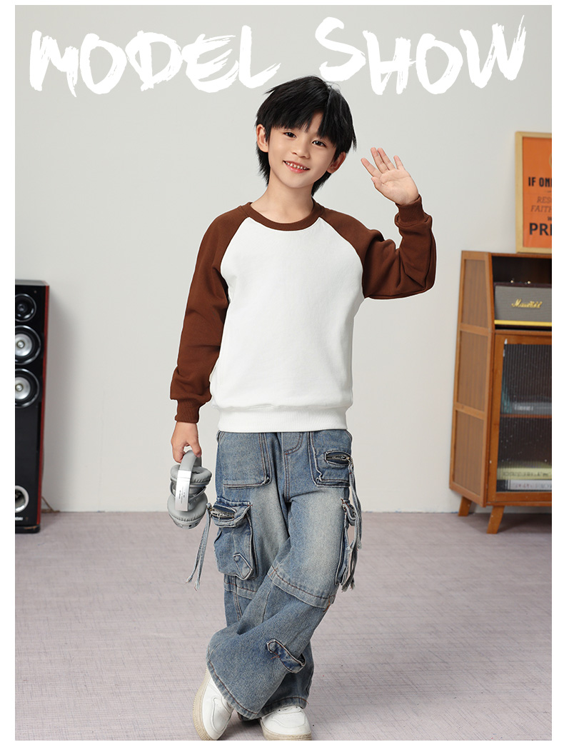 400g high-quality macaron raglan round neck sweatshirt for children YZ03-9988