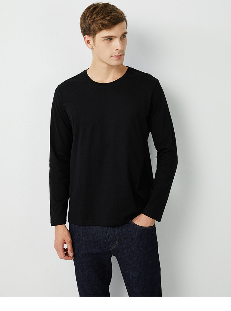 40s high-end cotton yarn solid color round neck long sleeve T-shirt general style C05-5990