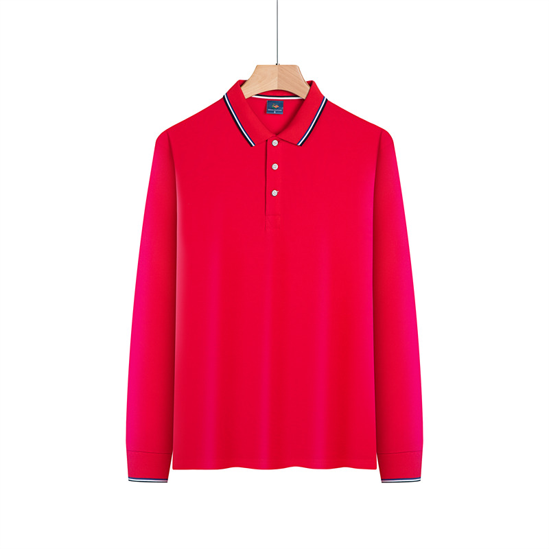 240g pure cotton double beads solid color long sleeve POLO shirt GJ24-9699