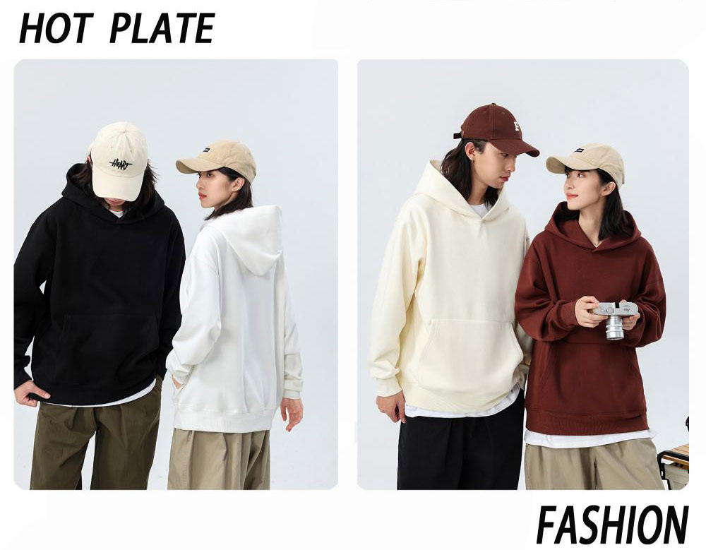 500g imitation lambskin heavy plus velvet drop shoulder hooded pullover sweater universal style GJ23-M063