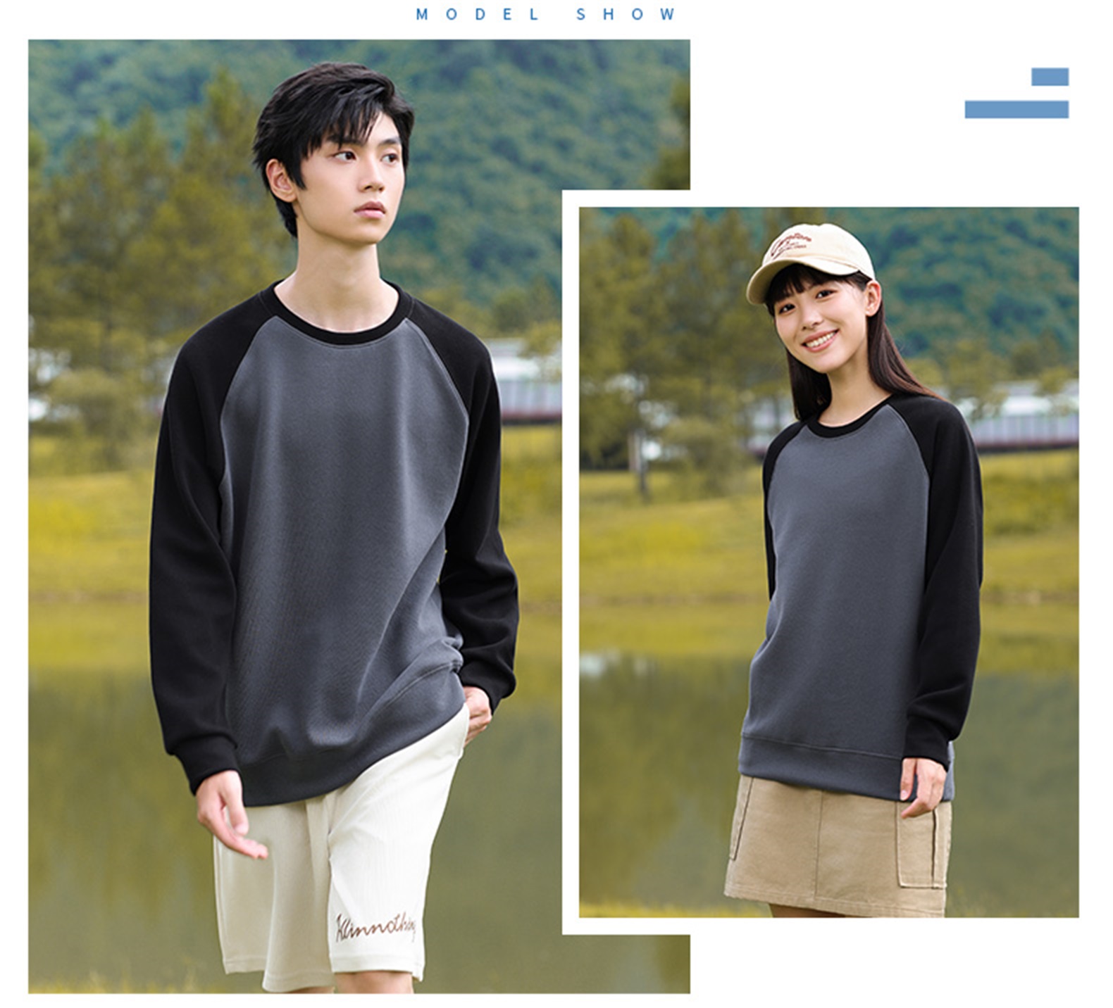 330g new oxygen cotton thin color matching round neck sweatshirt W07-CX-8806