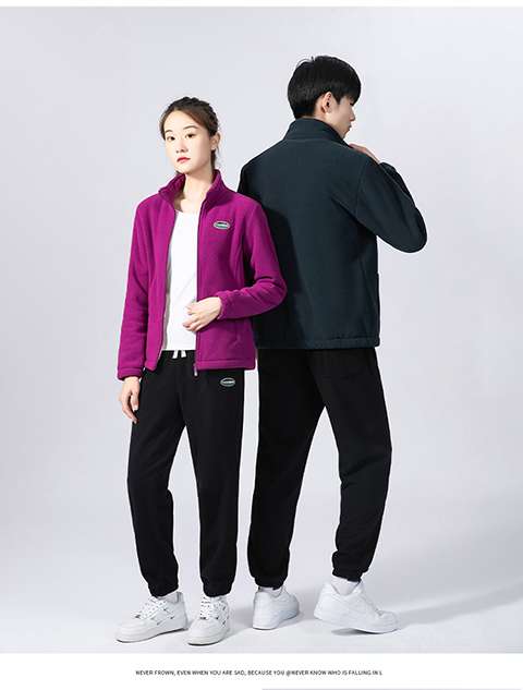 Double-sided hand-grabbed polar fleece couple suit stand-up collar zipper sweatshirt KB-9906 men