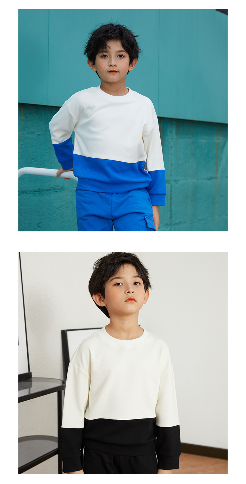 Children Spring Long Sleeve Top Round Neck Colorblock Sweatshirt D31-Twill Colorblock Sweatshirt