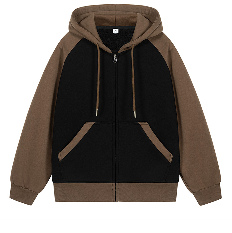 Contrast color cardigan hooded zipper sweatshirt KE3-0253243