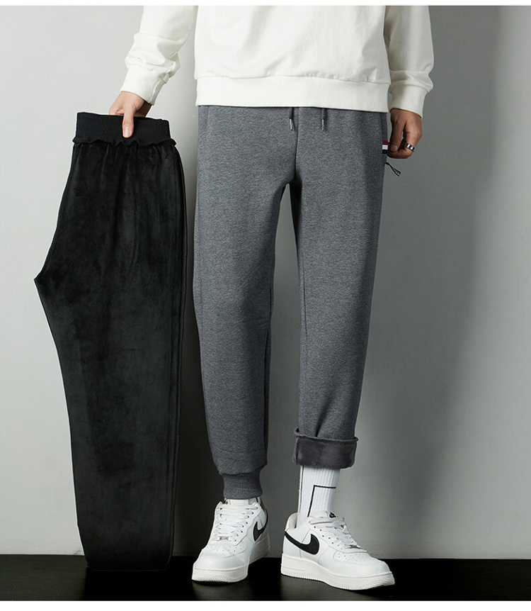 Knitted cuffs plus velvet casual sweatpants men KE3-0282009JR