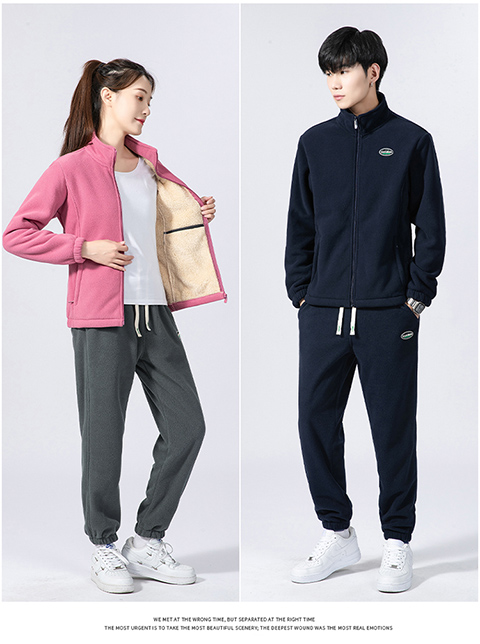 Double-sided hand-grabbed polar fleece couple suit stand-up collar zipper sweatshirt KB-9906 men