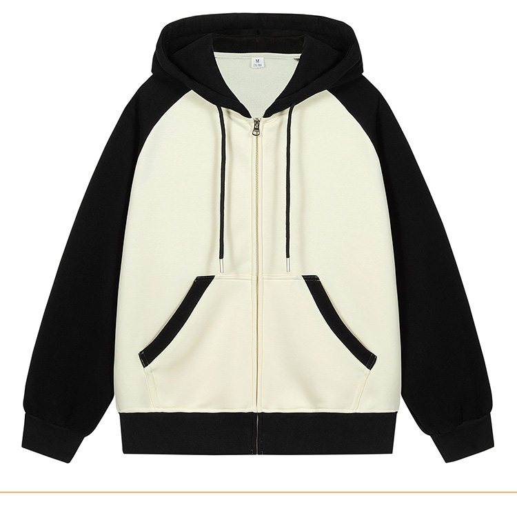 Contrast color cardigan hooded zipper sweatshirt KE3-0253243