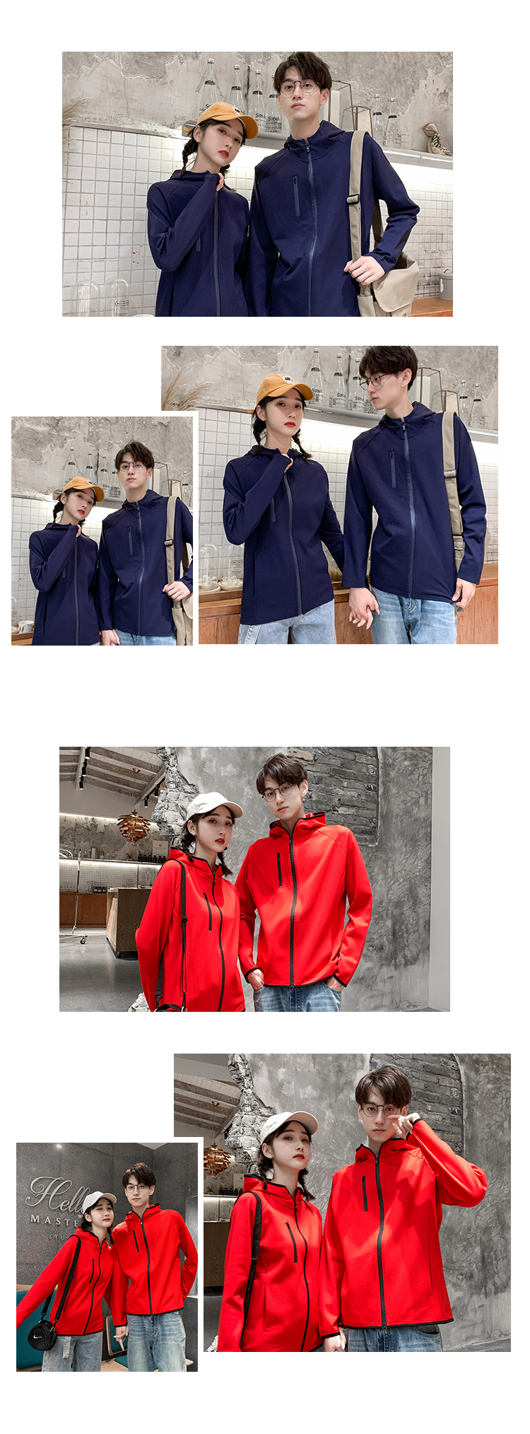 Loose hooded zipper thin sweatshirt universal style W02-8037