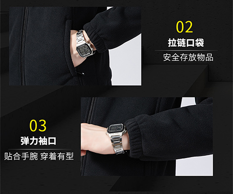 Double-sided hand-grabbed polar fleece couple suit stand-up collar zipper sweatshirt KB-9906 men