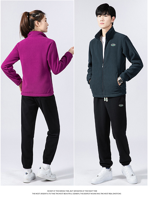 Double-sided hand-grabbed polar fleece couple suit stand-up collar zipper sweatshirt KB-9906 men