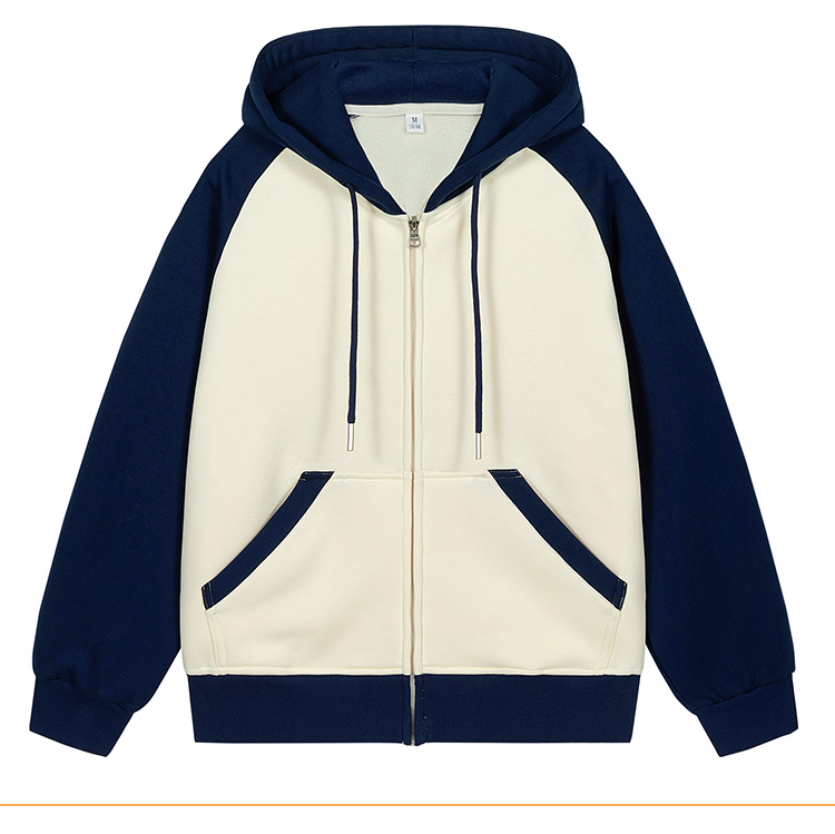 Contrast color cardigan hooded zipper sweatshirt KE3-0253243