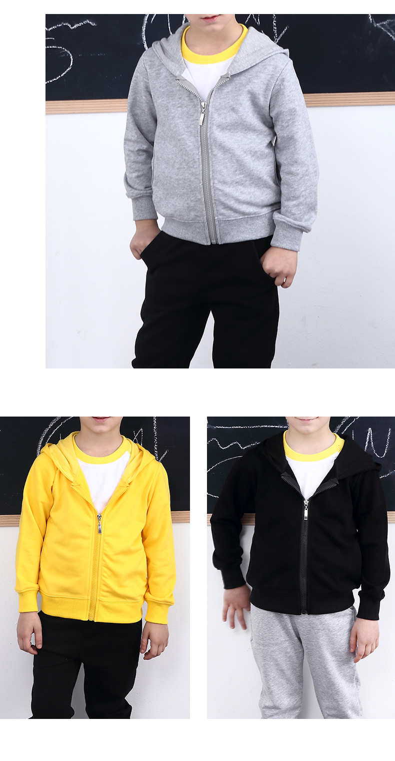 350g wool coil Korean style solid color pocket zipper hooded sweatshirt for children D12-1224 for children