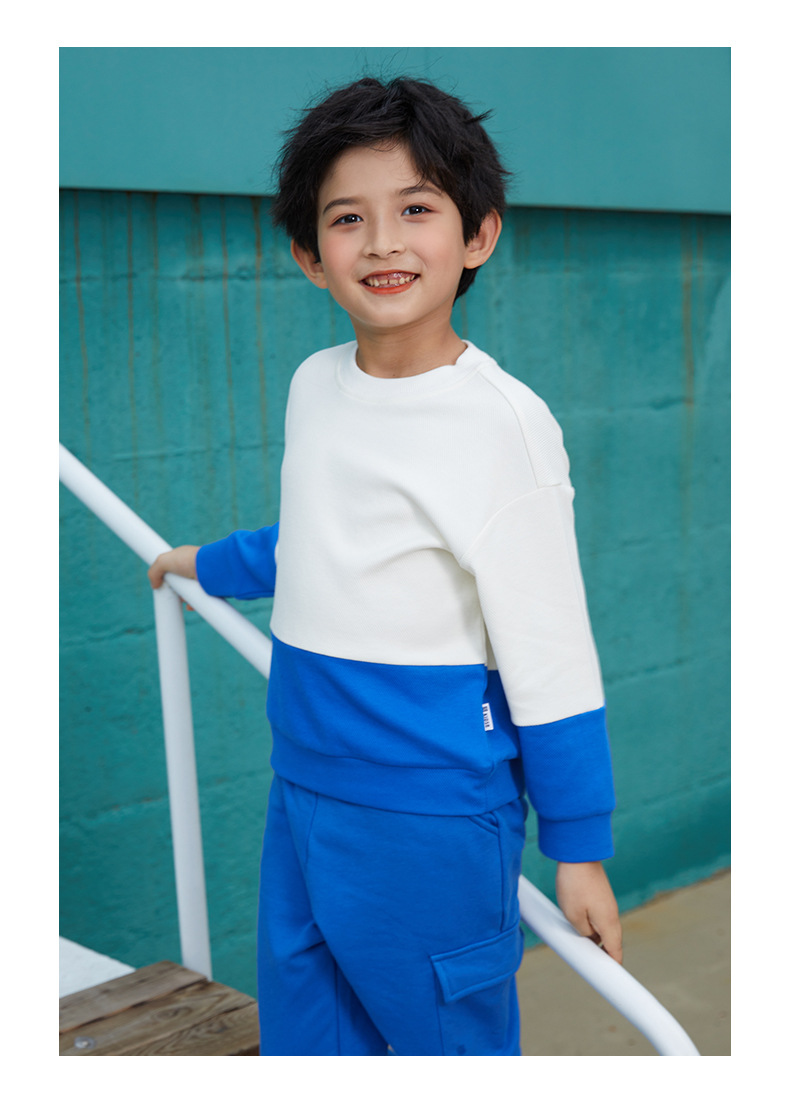 Children Spring Long Sleeve Top Round Neck Colorblock Sweatshirt D31-Twill Colorblock Sweatshirt