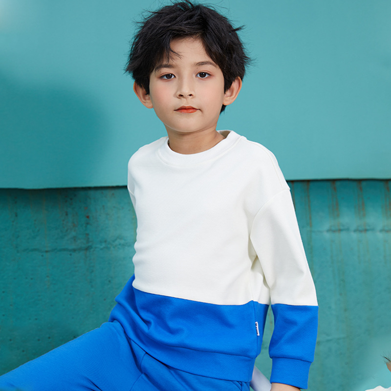 Children Spring Long Sleeve Top Round Neck Colorblock Sweatshirt D31-Twill Colorblock Sweatshirt