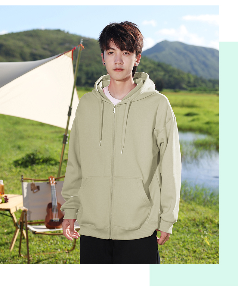 700g drop shoulder hooded zip-up sweatshirt YZ02-3333