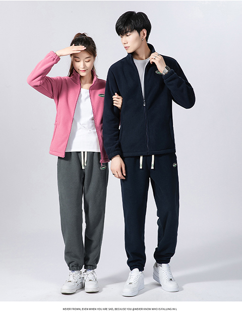 Double-sided hand-grabbed polar fleece couple suit stand-up collar zipper sweatshirt KB-9906 men