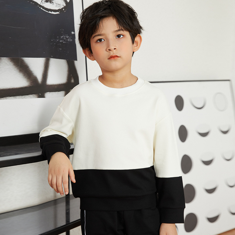 Children Spring Long Sleeve Top Round Neck Colorblock Sweatshirt D31-Twill Colorblock Sweatshirt