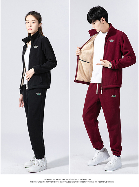 Double-sided hand-grabbed polar fleece couple suit stand-up collar zipper sweatshirt KB-9906 men