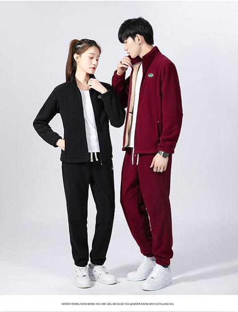 Double-sided hand-grabbed polar fleece couple suit stand-up collar zipper sweatshirt KB-9906 men