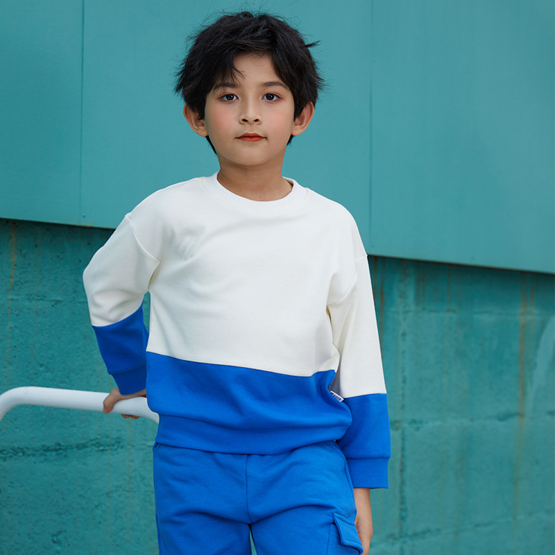 Children Spring Long Sleeve Top Round Neck Colorblock Sweatshirt D31-Twill Colorblock Sweatshirt