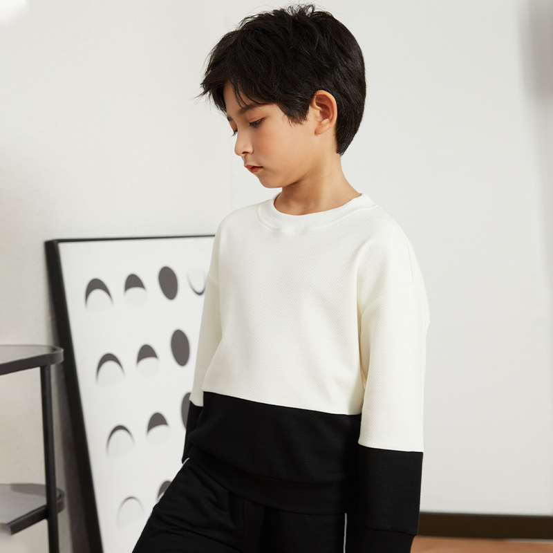 Children Spring Long Sleeve Top Round Neck Colorblock Sweatshirt D31-Twill Colorblock Sweatshirt