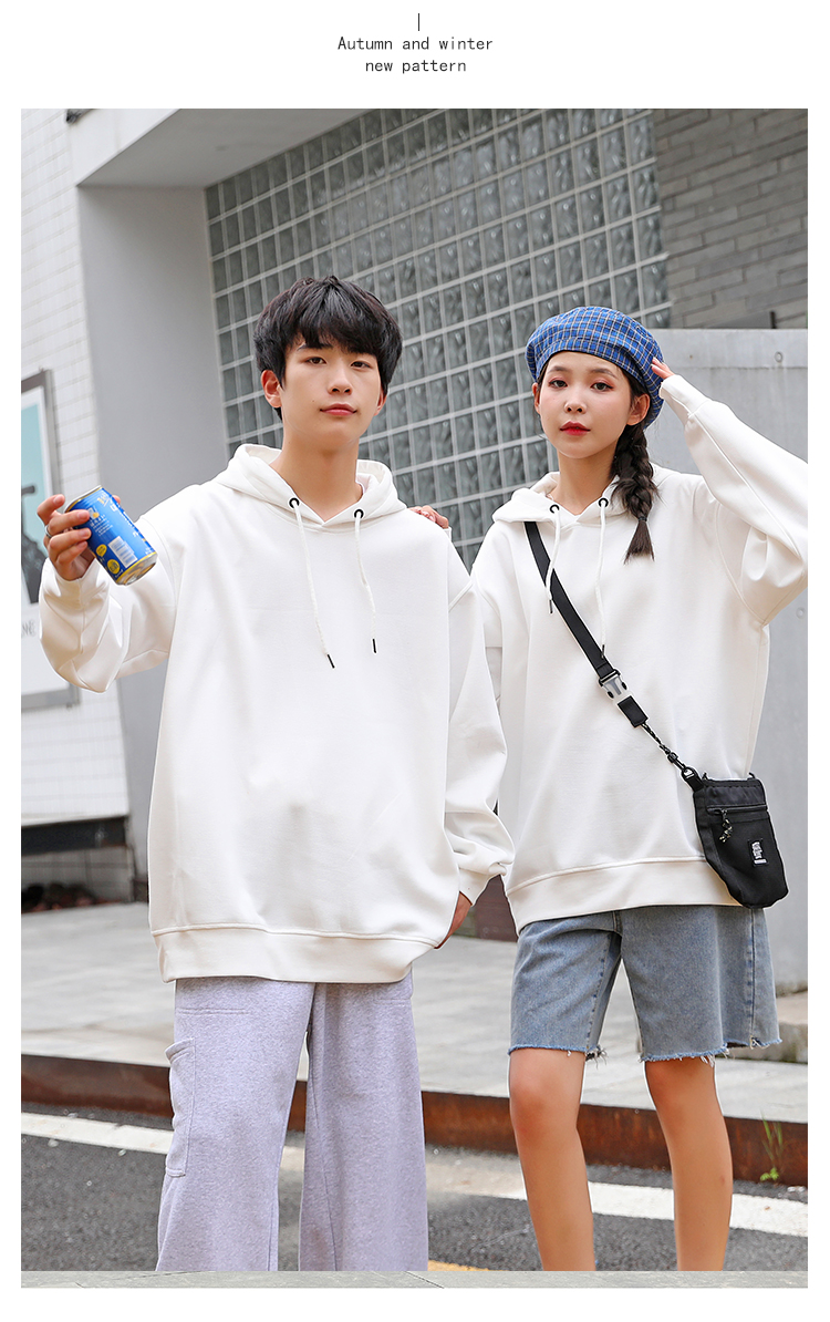 310g pique healthy cotton solid color hooded pullover sweatshirt universal style W02-705