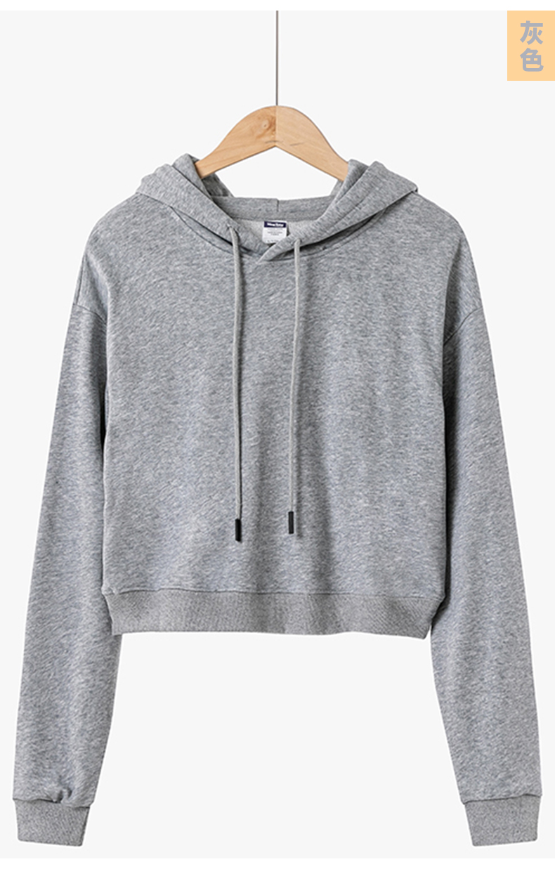 300g pure cotton trendy brand belly-baring hooded sweatshirt for women GJ23-M058