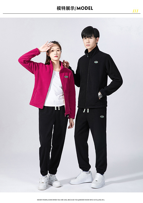 Double-sided hand-grabbed polar fleece couple suit stand-up collar zipper sweatshirt KB-9906 men