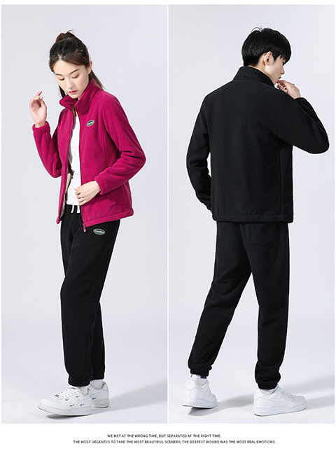 Double-sided hand-grabbed polar fleece couple suit stand-up collar zipper sweatshirt KB-9906 men