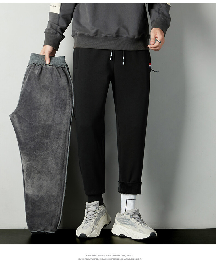 Knitted cuffs plus velvet casual sweatpants men KE3-0282009JR